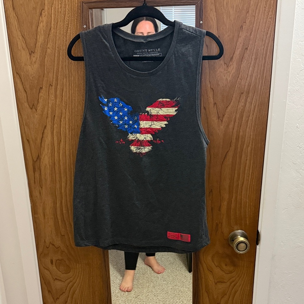 Grunt Style Black Tank with Red White and Blue Eagle
